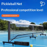 Wheeled pickleball net system standard 6.7 m size on red and green outdoor sports court