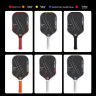 Six color options of T700 carbon pickleball paddles with gradient edges and matching grip colors