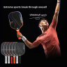 Player hitting overhead with T700 carbon fiber pickleball paddle available in six gradient colors