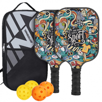 Custom Pickleball Paddle Set of 2 - T700 Carbon Fiberglass Rackets with Honeycomb Core, Bag and Balls
