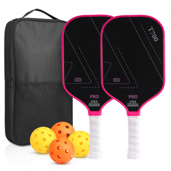 T700 Carbon Fiber Pickleball Paddle Set of 2 - USA Approved 16 mm Honeycomb Core with Bag and Balls