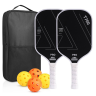 White T700 carbon fiber pickleball paddle set of 2 with carry bag and indoor outdoor balls
