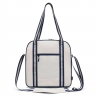 Front view of waterproof oxford cloth pickleball bag with handheld straps and navy trim
