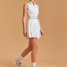 Layered pleated skirt of women's white tennis dress with flattering leg lengthening hemline