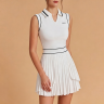 Slimming waist and higher armhole design of women's modest white tennis dress with polo collar