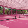 Modular suspended interlocking floor tiles in multiple colors for outdoor pickleball courts