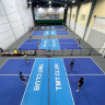 Six custom pickleball court color options with printed layouts for indoor and outdoor sports venues