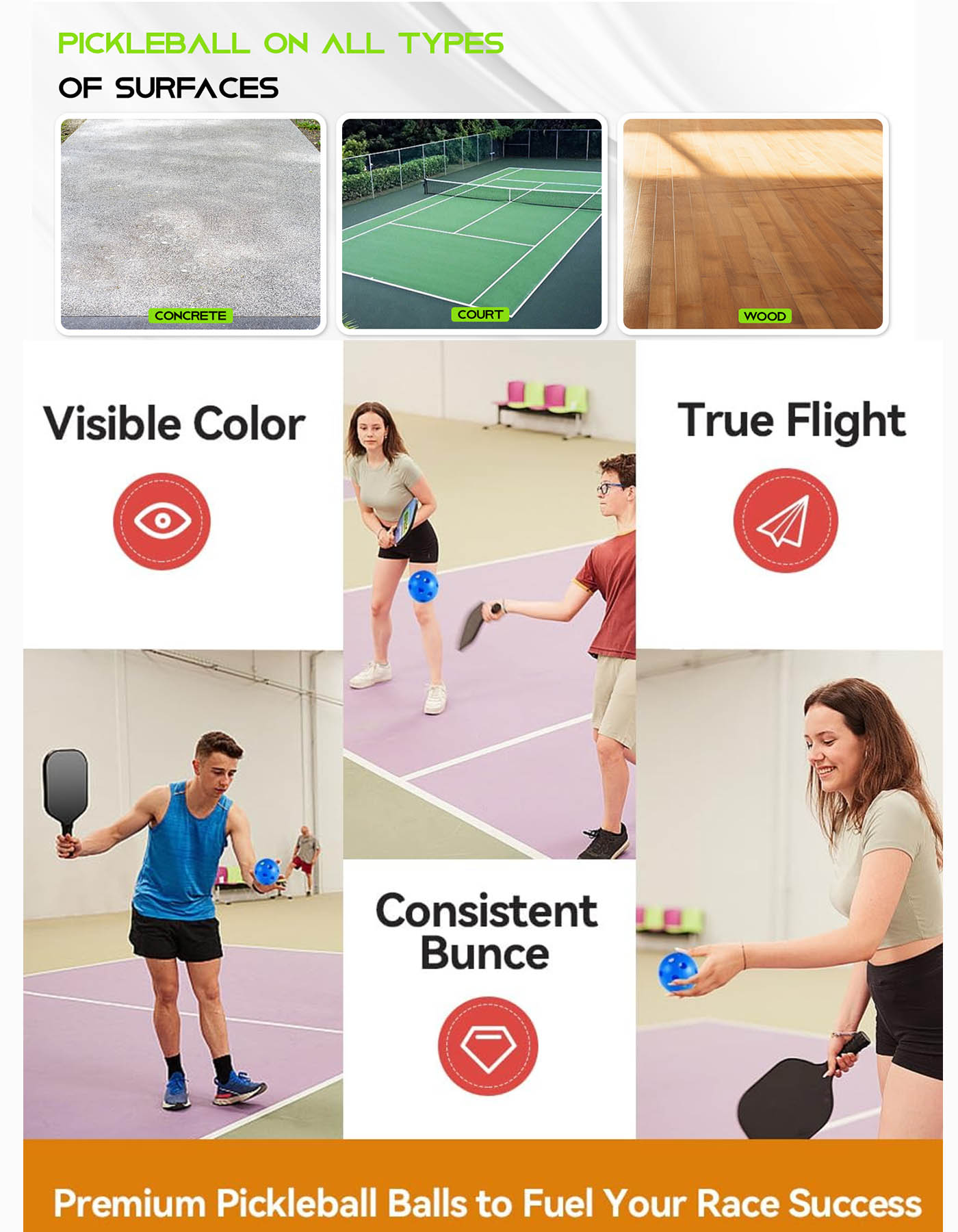 26 hole indoor pickleball with multiple color options - USAPA Standard - High Resilience