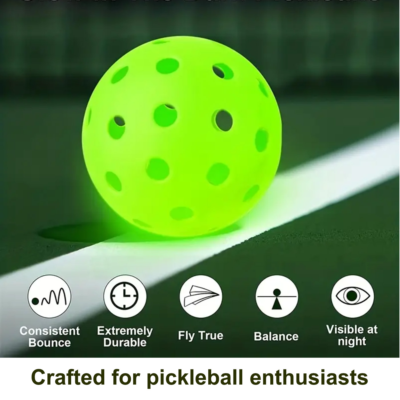 Luminous Pickleball Indoor and Outdoor night play Glow in the Dark Pickleball