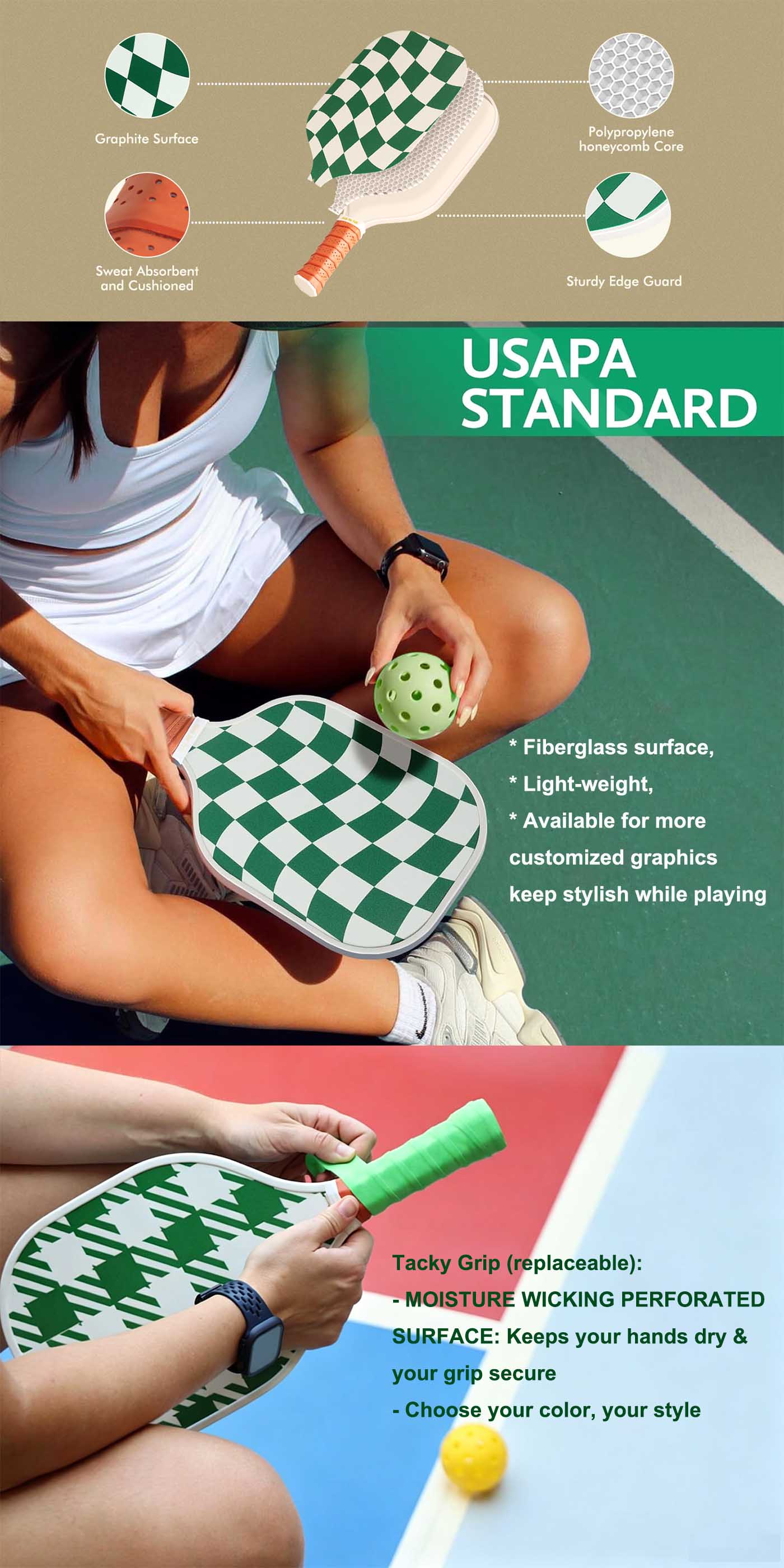 Pickleball Paddles Set - USAPA Approved Fiberglass Pickleball Racket, indoor and ourdoor pickleballs and carry bag