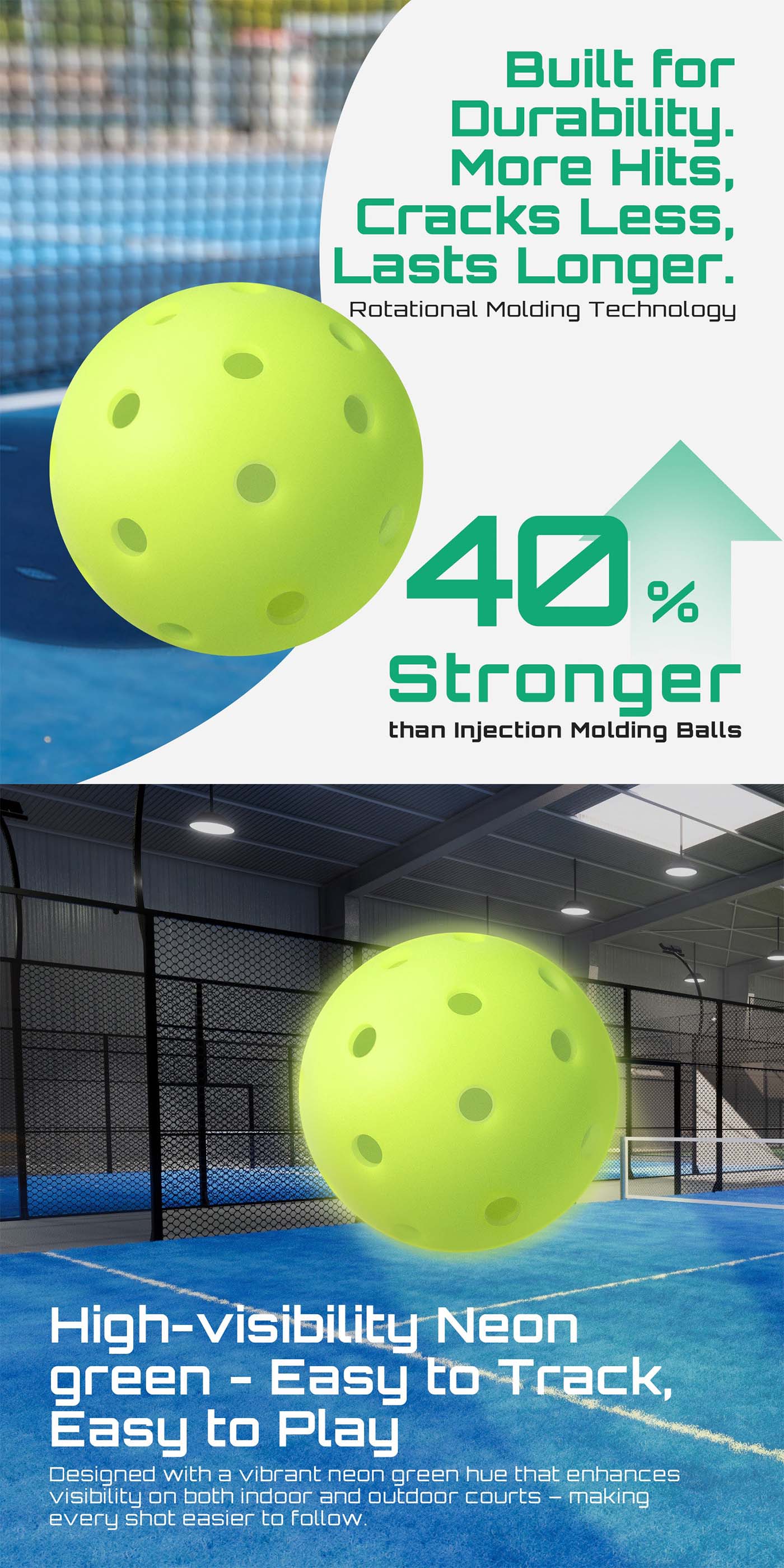 40-Hole Rotational Molded Competition-Grade Pickleball Neon Green