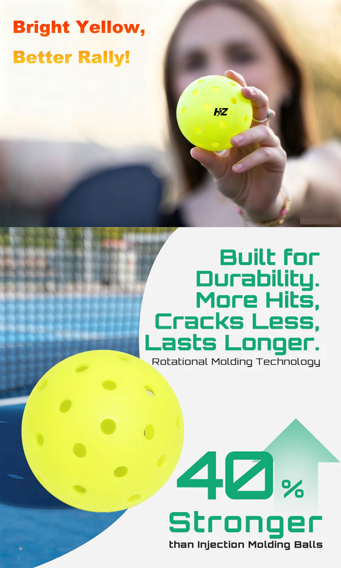 40-Hole Rotational Molded Competition-Grade Pickleball Neon Yellow