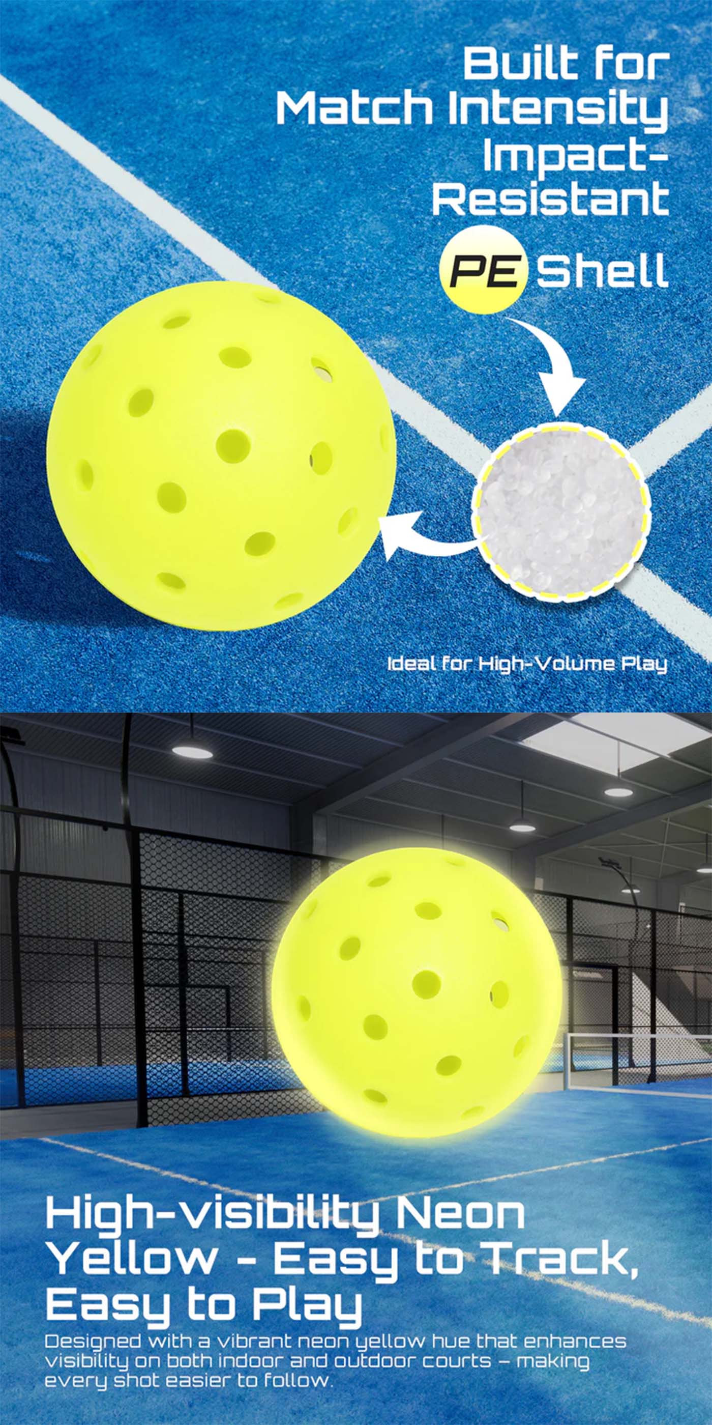 40-Hole Rotational Molded Competition-Grade Pickleball Neon Yellow