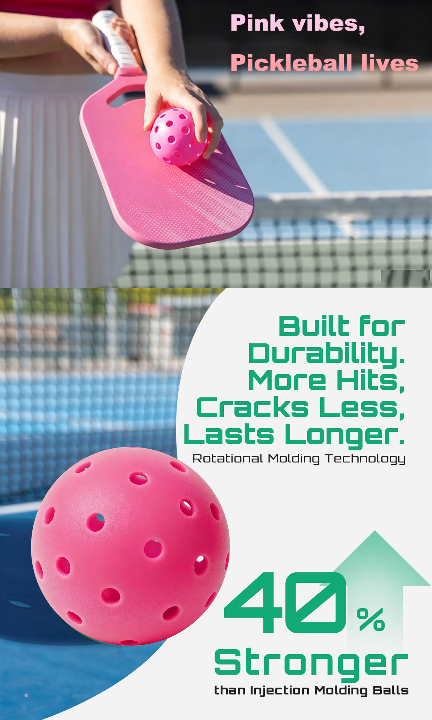40-Hole Rotational Molded Competition-Grade Pickleball Pink