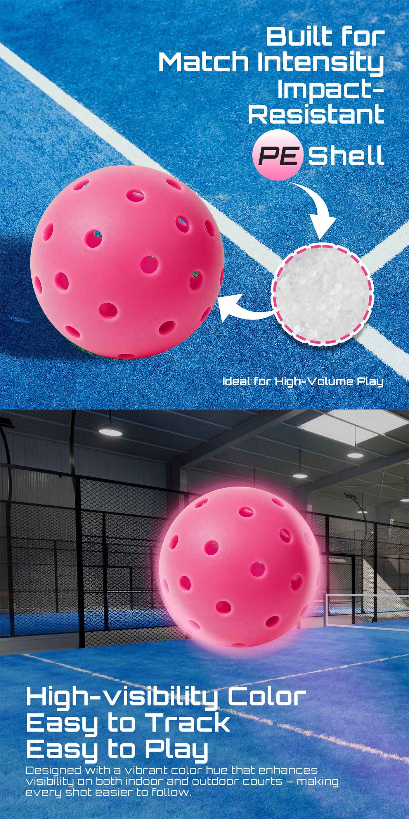 40-Hole Rotational Molded Competition-Grade Pickleball Pink
