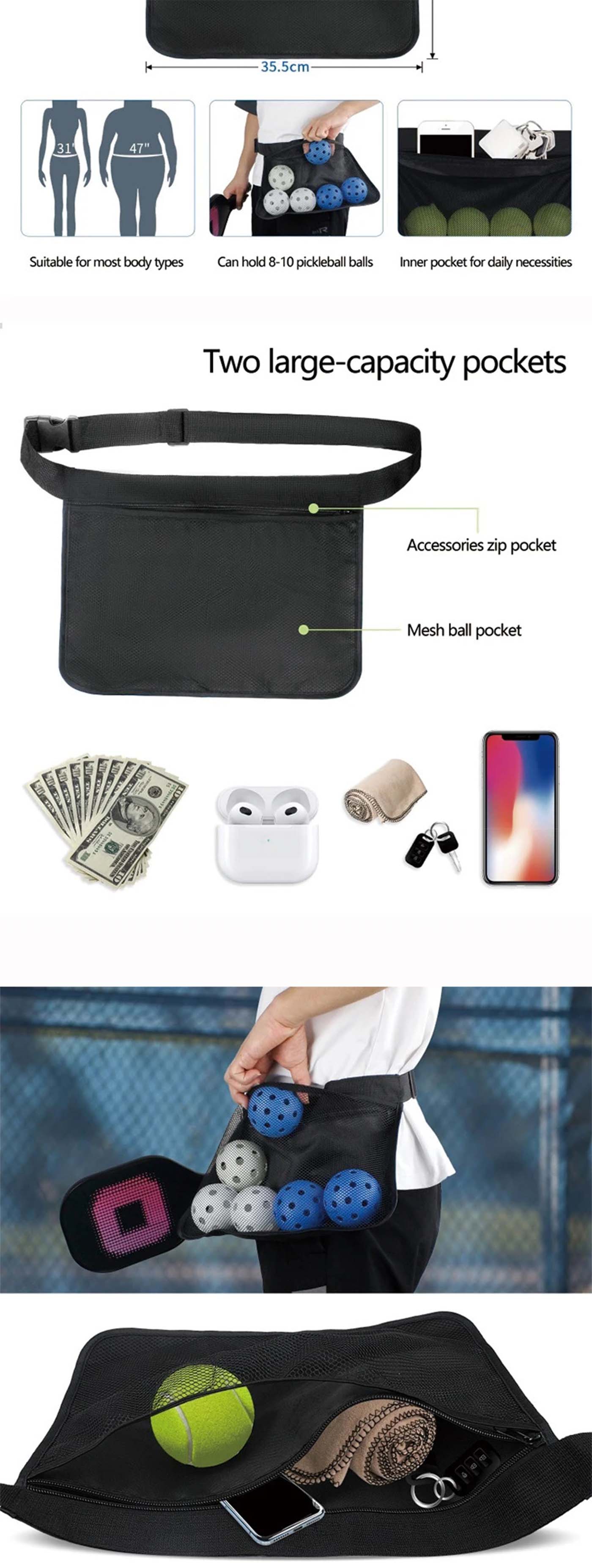 Mesh Pickleball Holder Bag Convinent Hip Ball Carrier Pouch