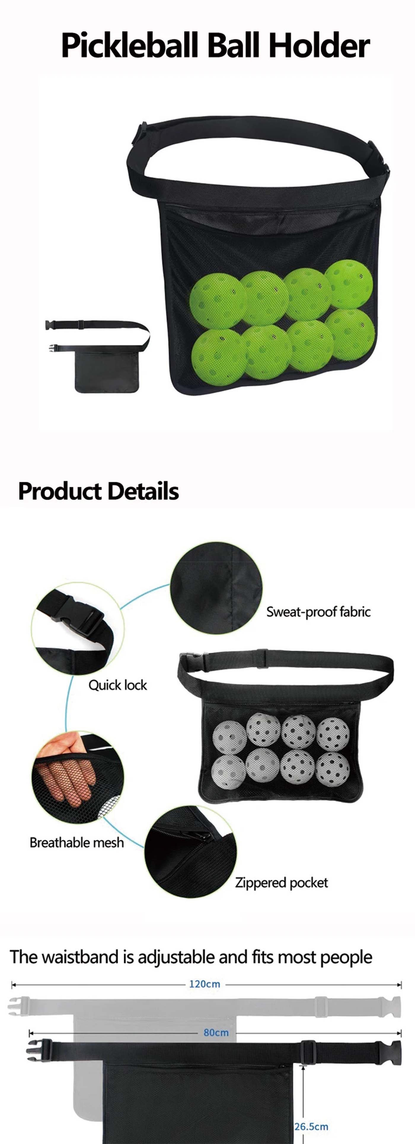 Mesh Pickleball Holder Bag Convinent Hip Ball Carrier Pouch