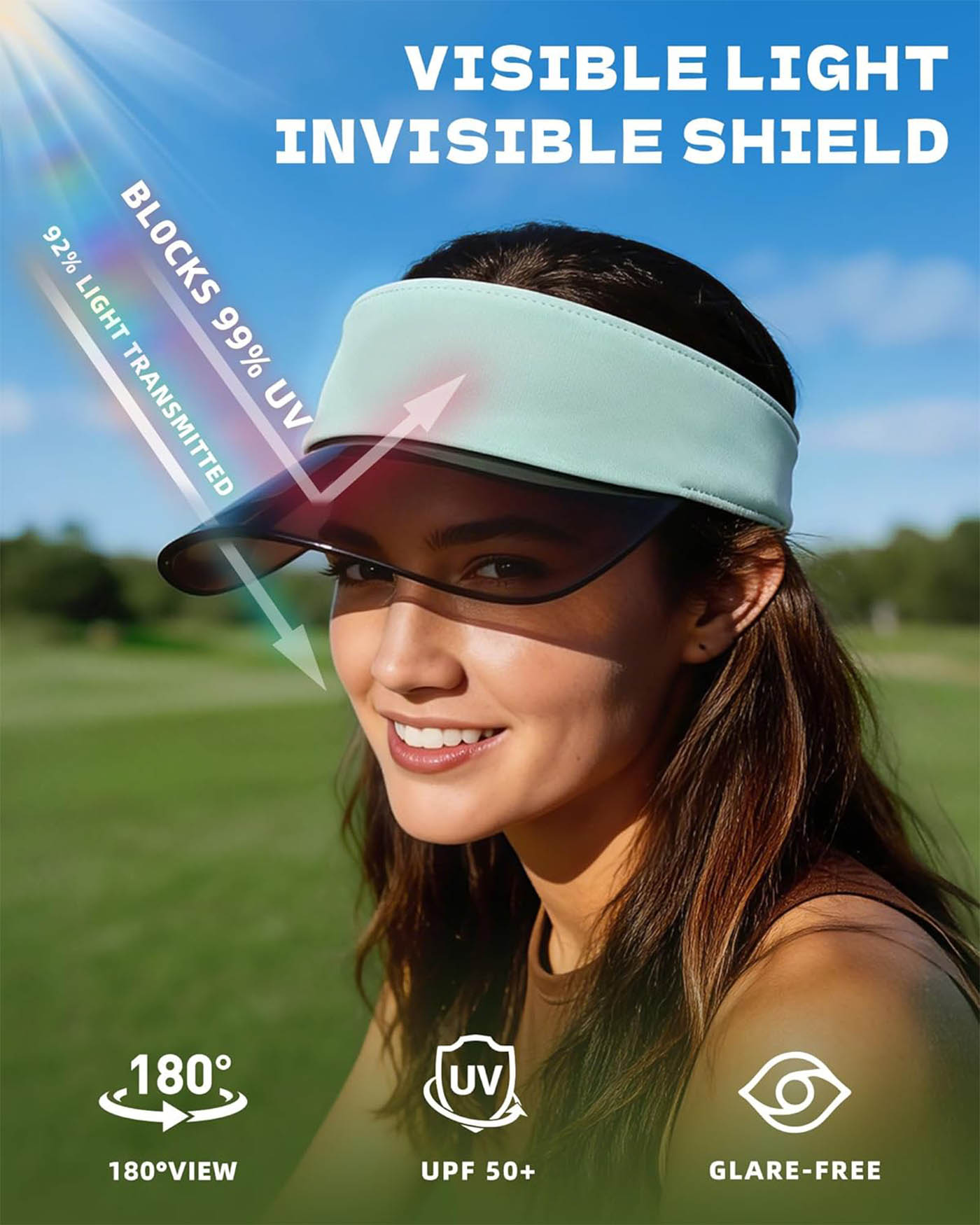 Transparent Brim Visor with adjustable Drawstring for pickleball outdoor sports - UPF50  UV Protection