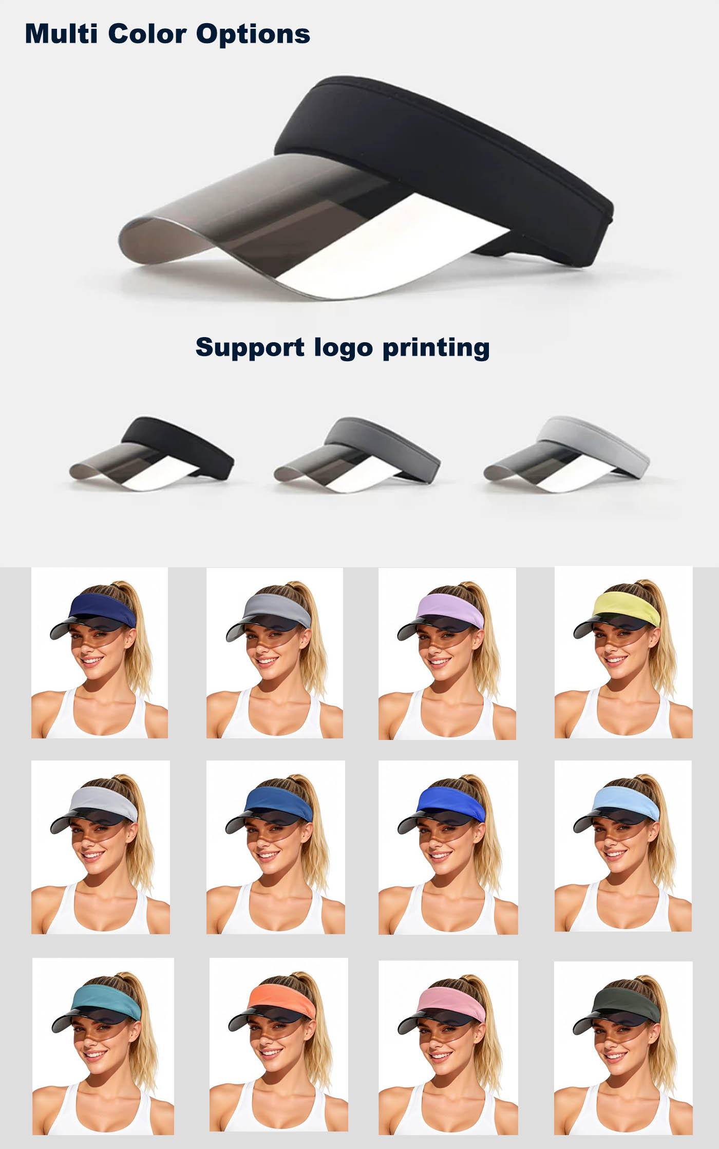 Transparent Brim Visor with adjustable Drawstring for pickleball outdoor sports - UPF50  UV Protection