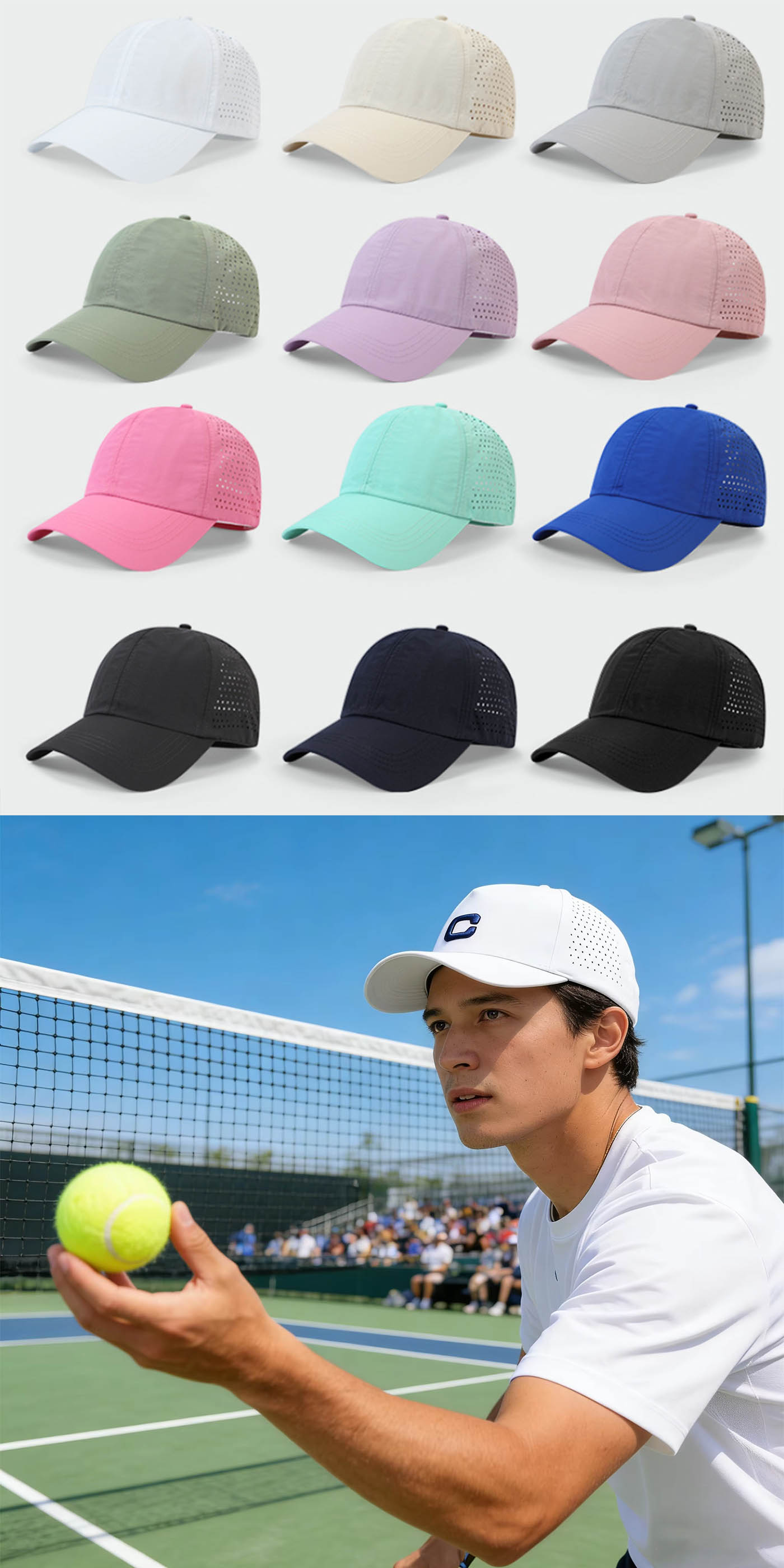 Quick Dry Pickleball Trucker Hat Adjustable Breathable Multi Color Baseball Caps with Customization options
