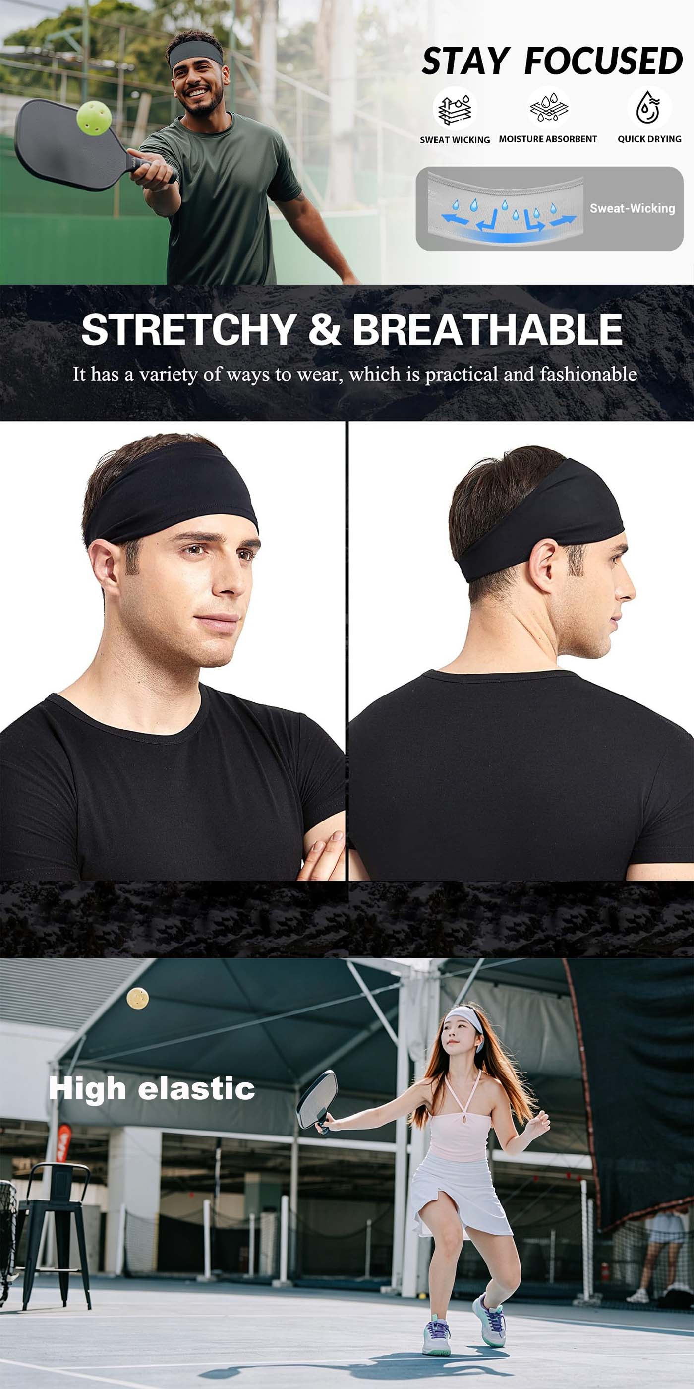 Breathable Headband, air-permeable Sweatband for Running, Cycling, Football, Yoga, air-flow fabric Hairband for Women and Men