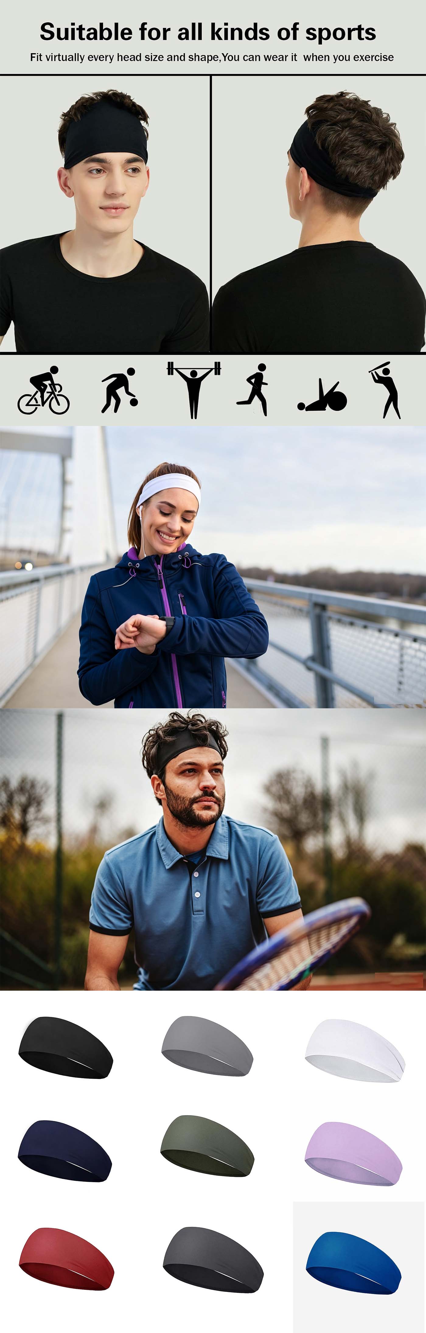 Breathable Headband, air-permeable Sweatband for Running, Cycling, Football, Yoga, air-flow fabric Hairband for Women and Men