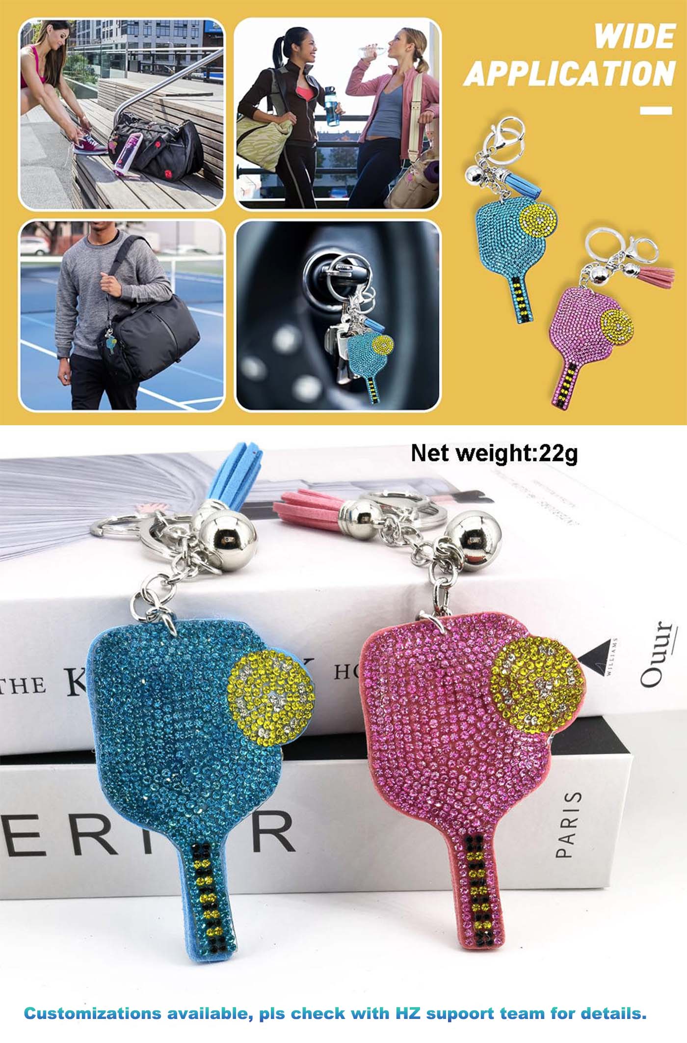 Pickleball Keychain Accessories, Car Keys Charms, Bling Keychain, Cute Purse Charms for Handbags