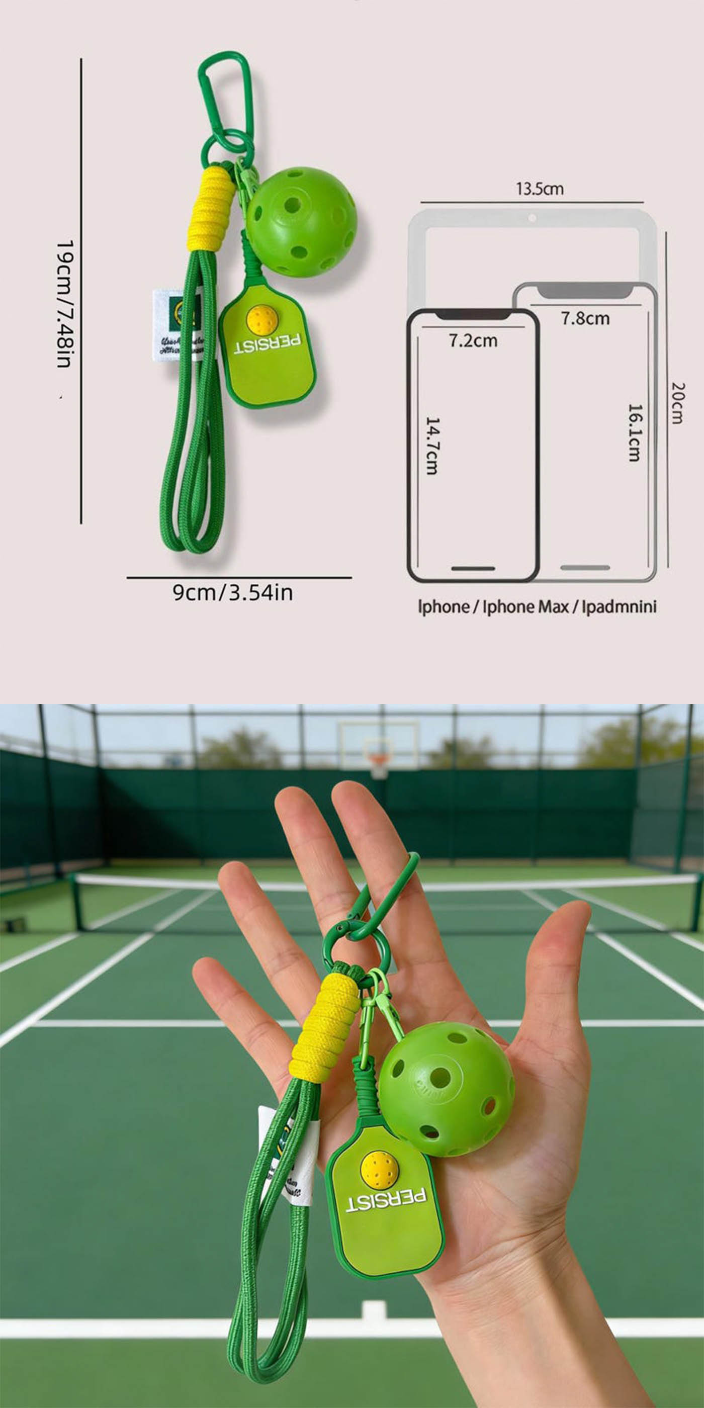 Mini Pickleball and Paddle Keychain Bag Charm Gift