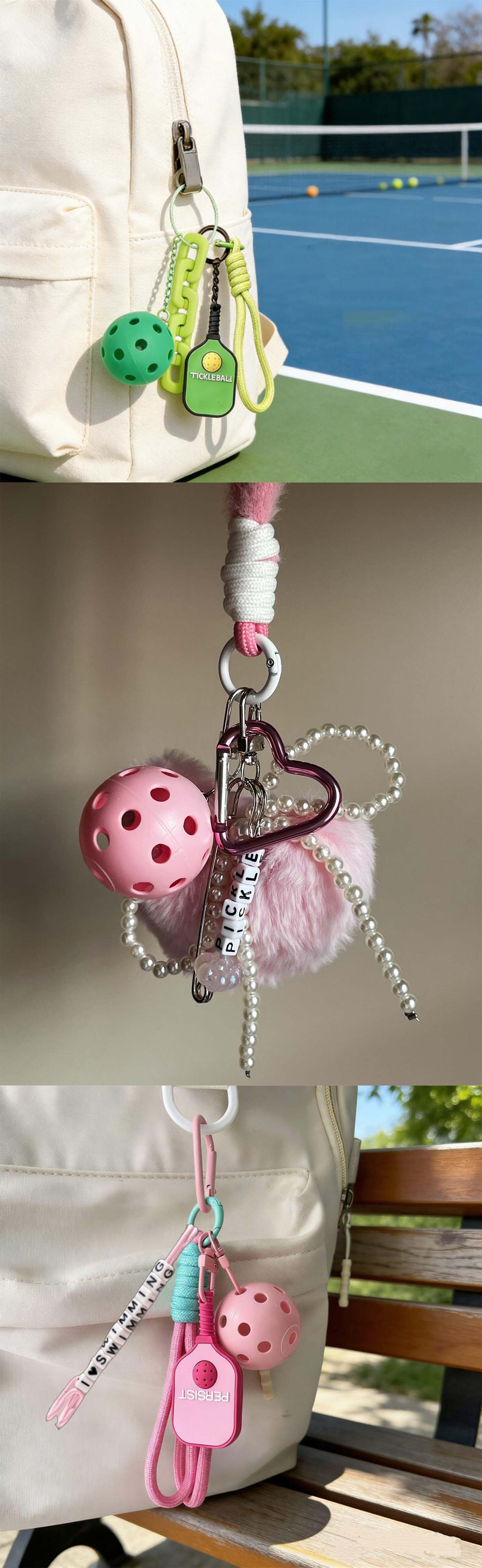Mini Pickleball and Paddle Keychain Bag Charm Gift
