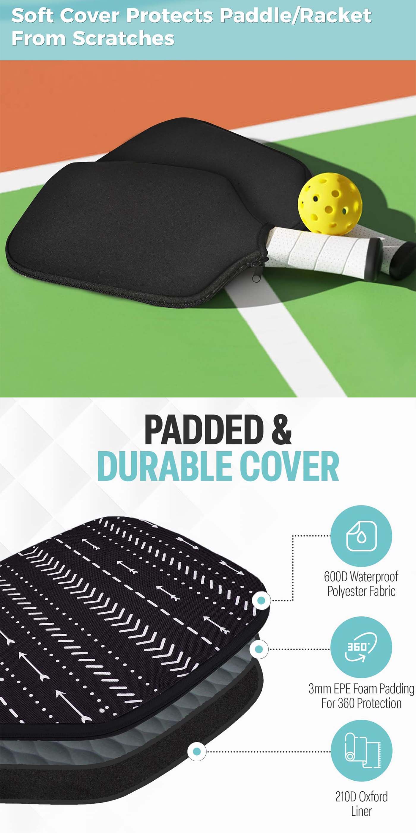 Pickleballs Paddles Rackets Cover Case Multi colors Universal fit - Protect Your Paddles