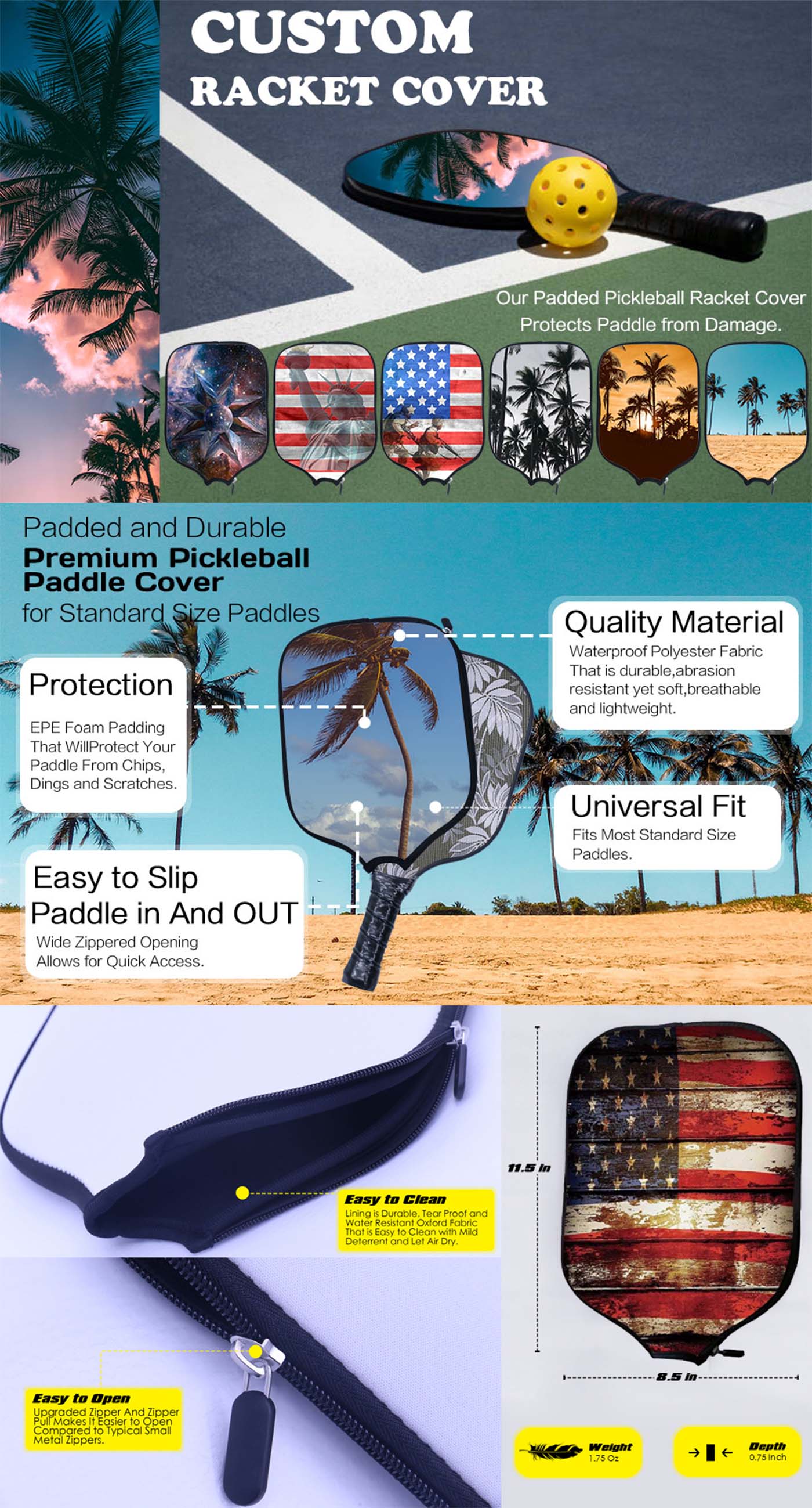 Pickleballs Paddles Rackets Cover Case Multi colors Universal fit - Protect Your Paddles