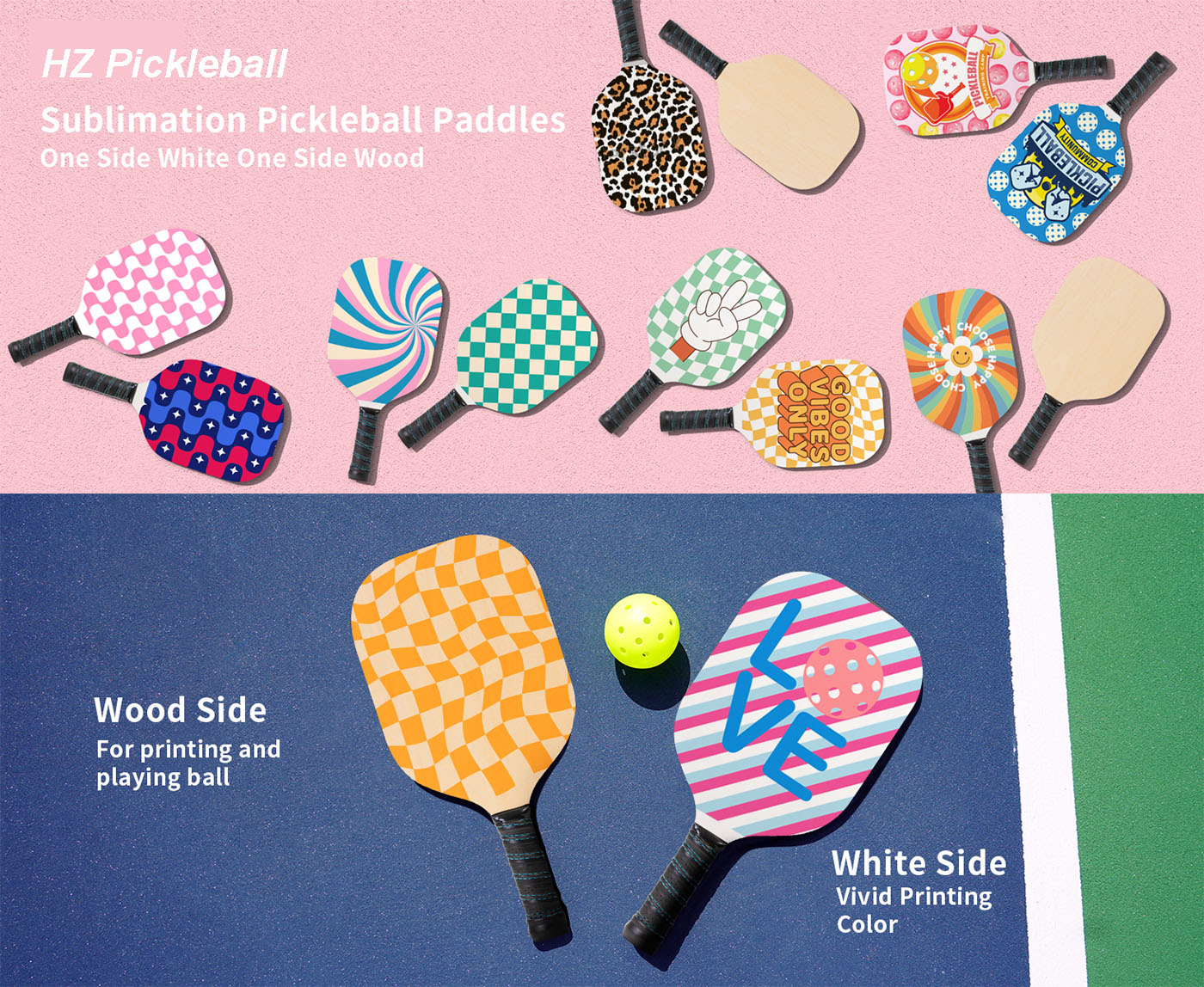 HZ Wooden Pickleball Paddle available for bundle customization and logo printing