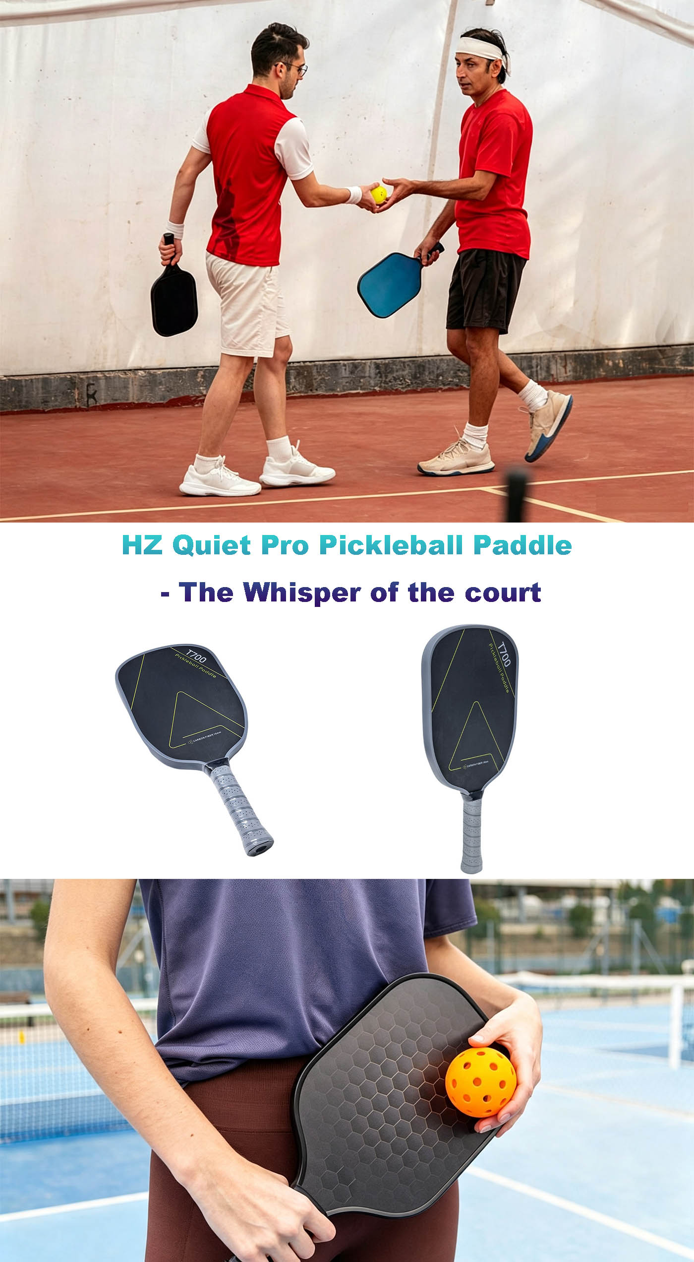 HZ Quiet Qickleball Paddle 16mm Elogated Racket
