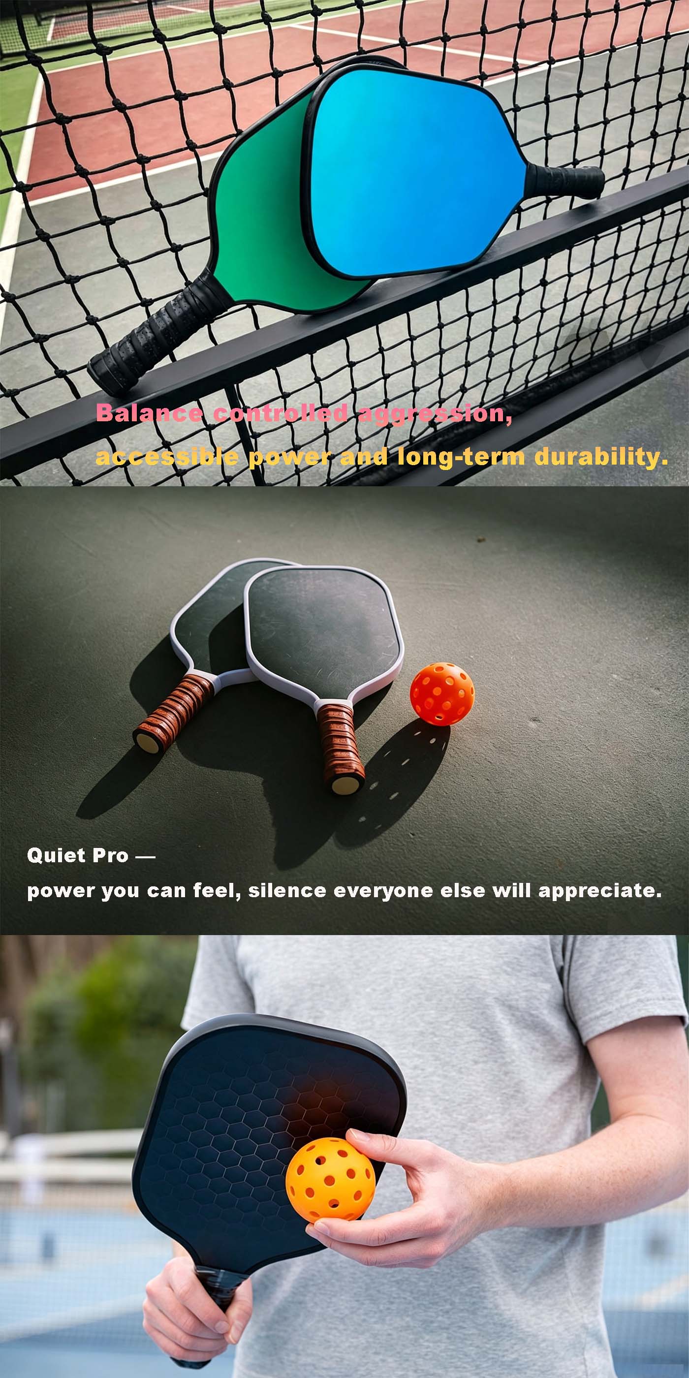 HZ Quiet Qickleball Paddle 16mm Elogated Racket
