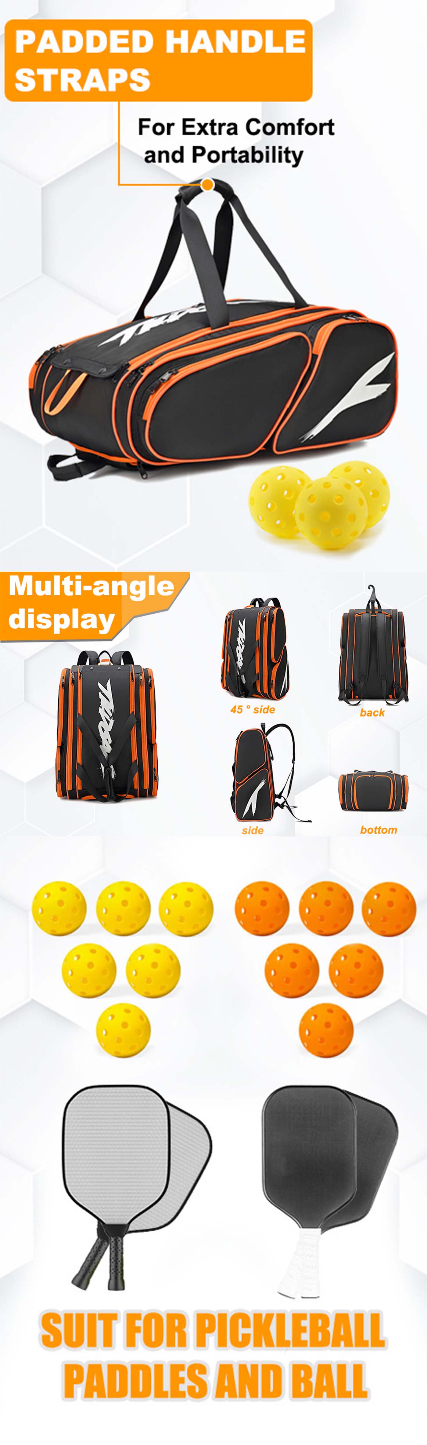 Tornament pickleball bag 44L large capacity for tour rally