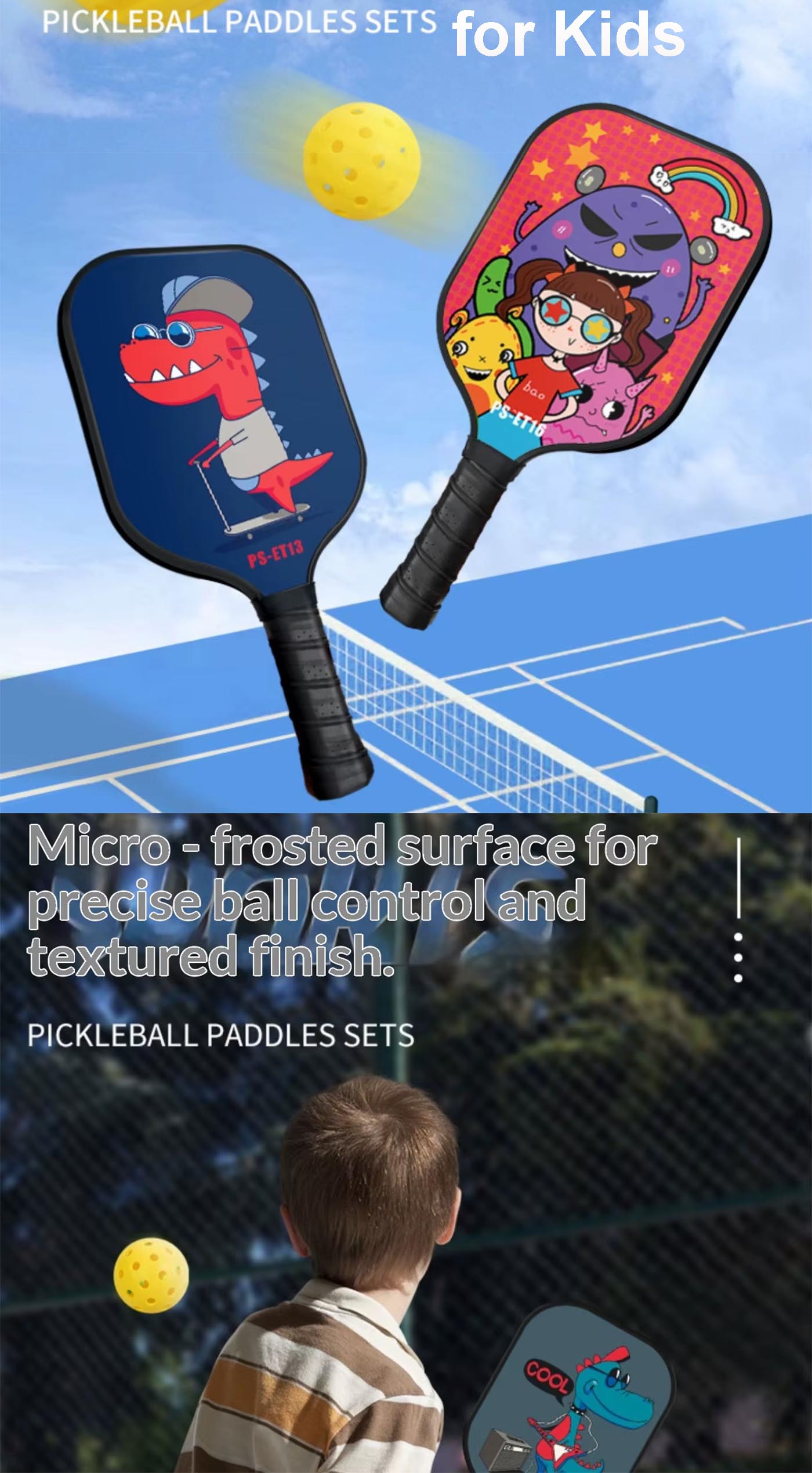 Kids Pickleball Paddle – 16 Fun Cartoon Designs, Lightweight Junior Paddle for Big Fun