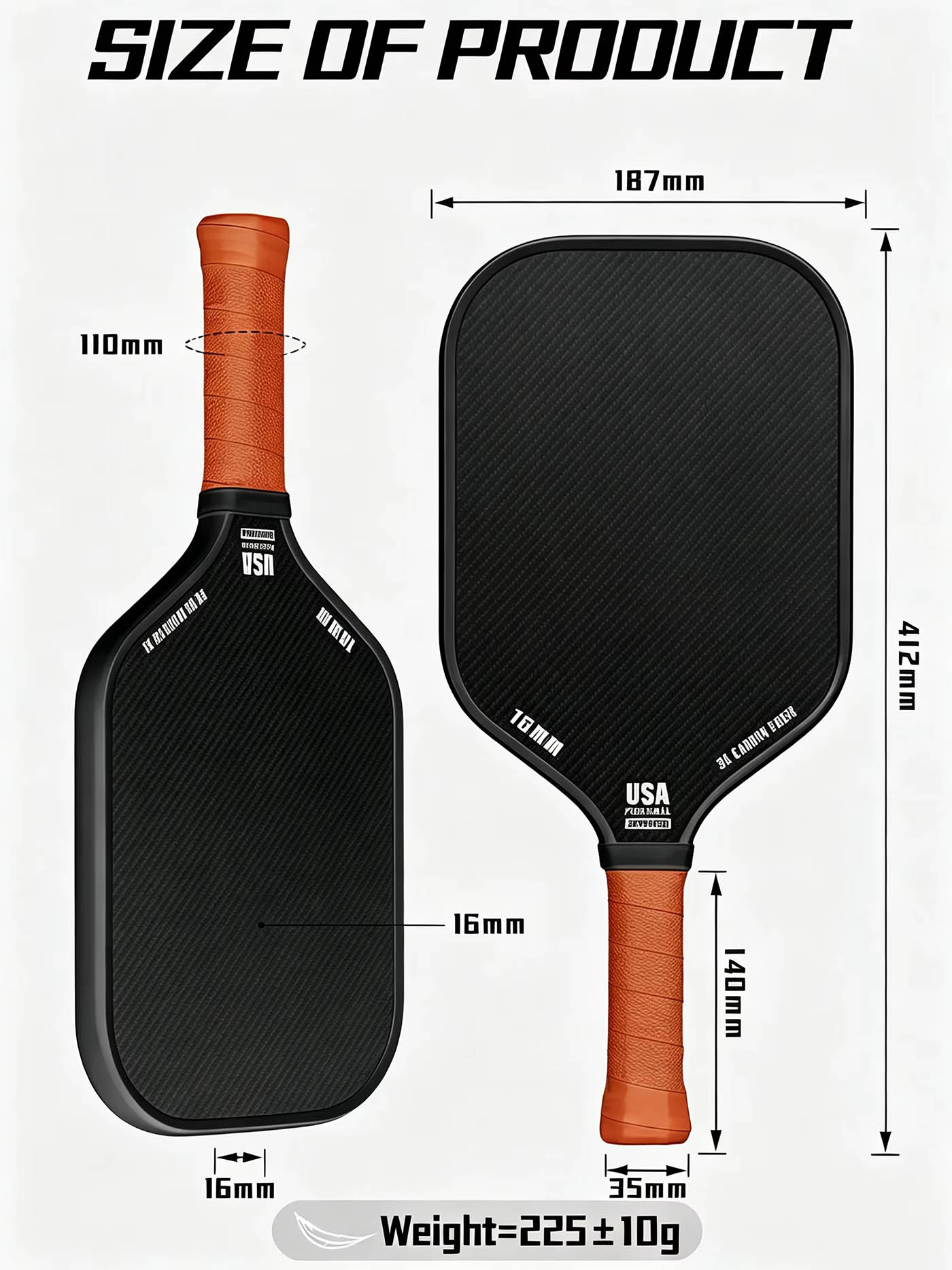 T300 Carbon Fiber Pickleball Paddle – 225g Honeycomb Core, Custom OEM Paddle Factory