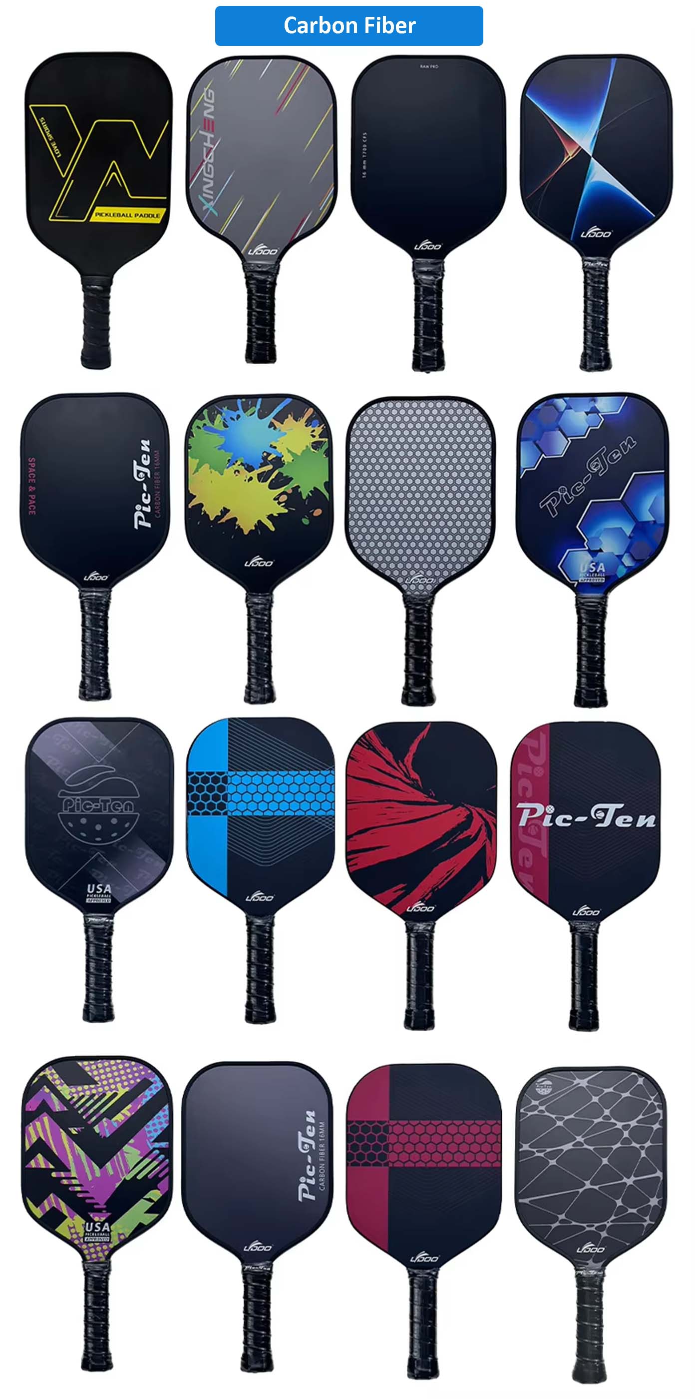 Custom T700 Carbon Fiber Pickleball Paddle with PP Honeycomb Core 11/13/14/16mm