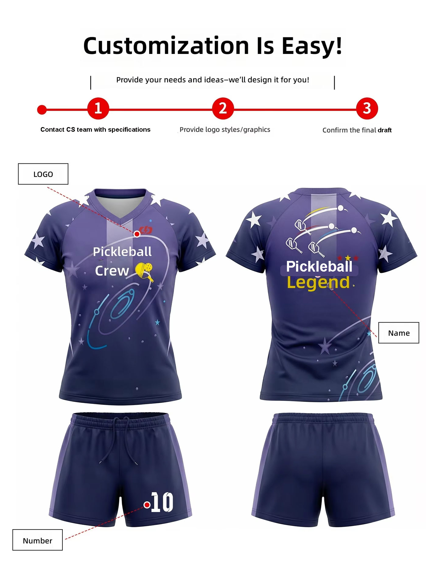Custom Pickleball Team Uniforms T shirts and shorts for Men and Women