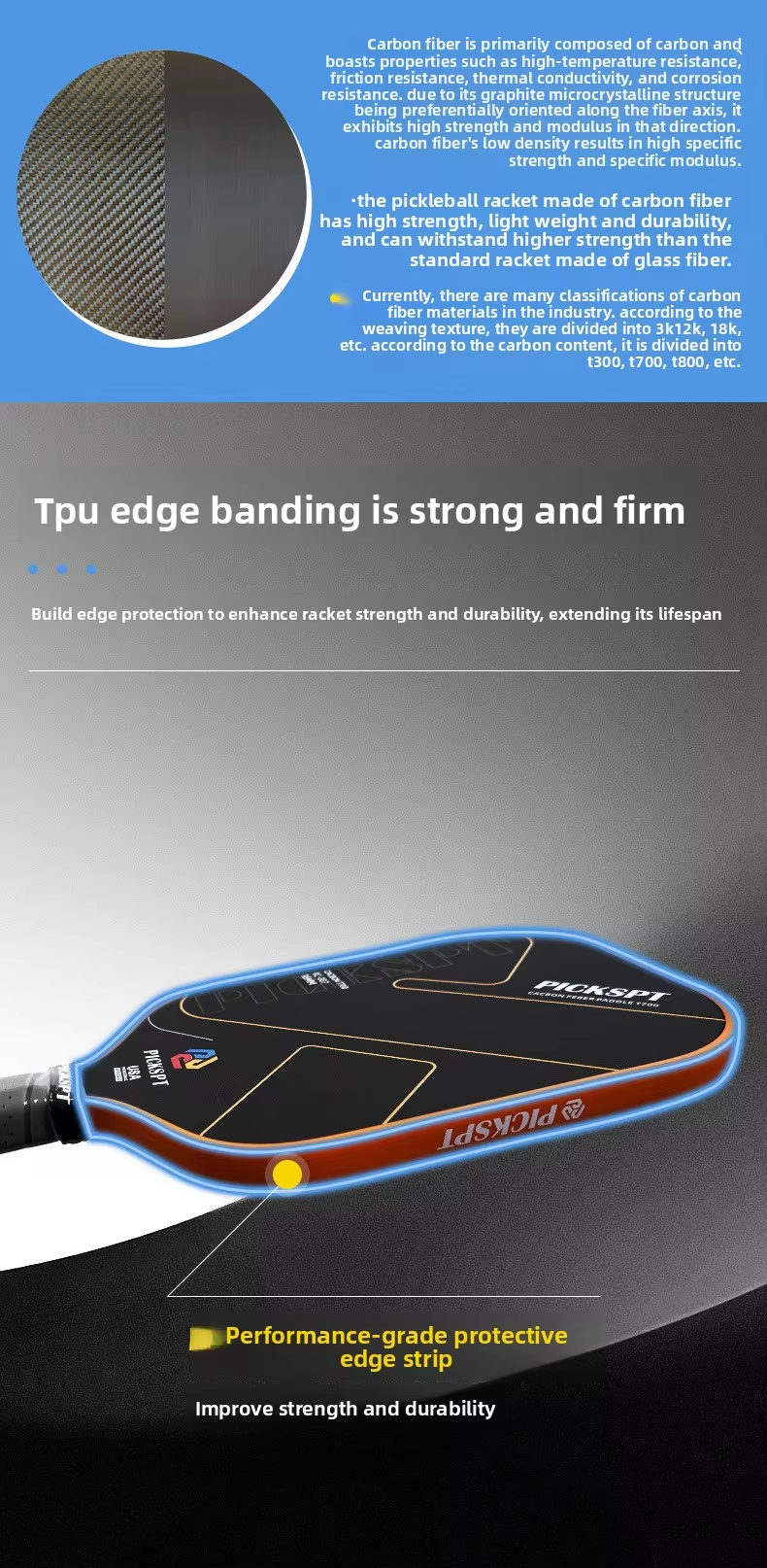 USA-certified generation Foam-core Pickleball Paddle T700 Carbon-fiber RC-007 Model Customizable Size for International
