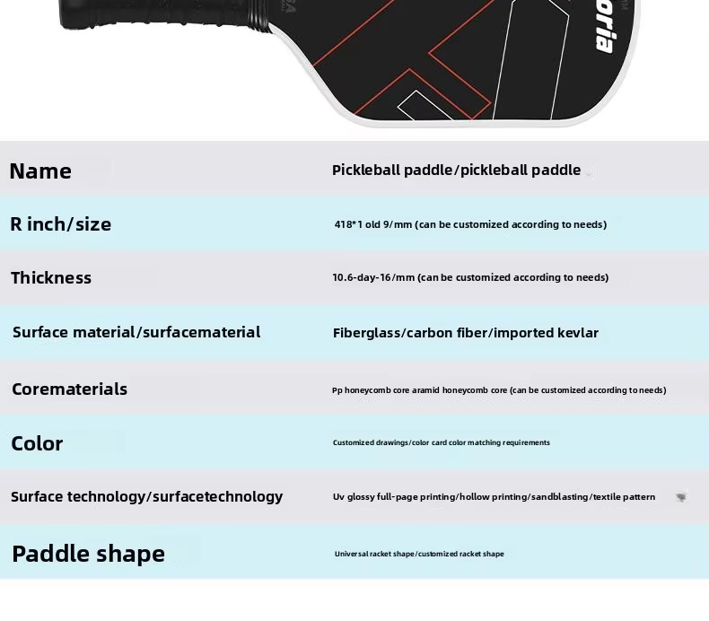 Cross-border 16mm Carbon-Fiber Pickleball Paddle with T700 EPP Black Foam Core Thermoformed Design