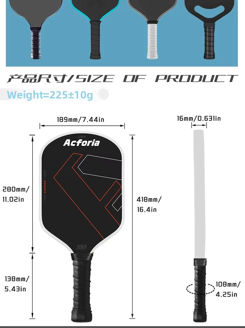 Cross-border 16mm Carbon-Fiber Pickleball Paddle with T700 EPP Black Foam Core Thermoformed Design