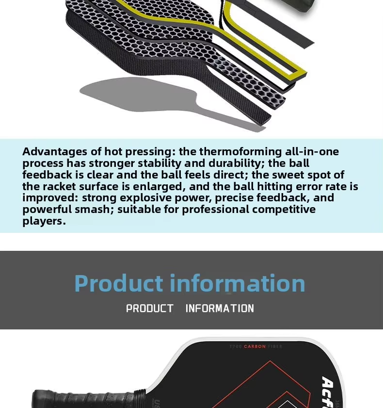 Cross-border 16mm Carbon-Fiber Pickleball Paddle with T700 EPP Black Foam Core Thermoformed Design