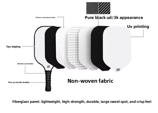 Cross-border Best-selling USA Approved Fiberglass Honeycomb Pickleball Paddle 1.3cm Thick 225g Stylish Outdoor Casual Sports Set