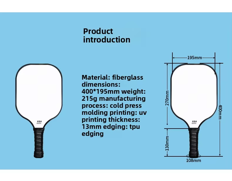 Cross-border Best-selling USA Approved Fiberglass Honeycomb Pickleball Paddle 1.3cm Thick 225g Stylish Outdoor Casual Sports Set