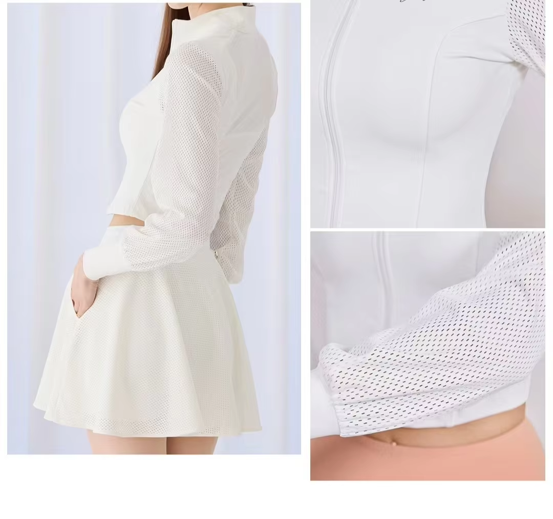 Women Custom Outdoor Sun Protective Breathable Stand Collar Long Sleeve Pickleball Jackets Retro Slim Fit Quick Dry