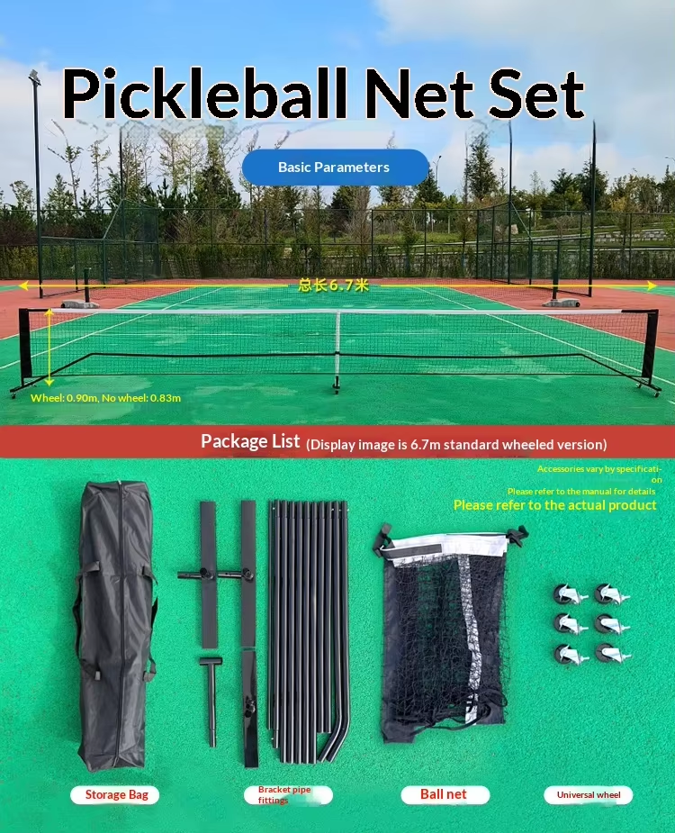 Portable Wheeled Pickleball Net System with Custom Logo Option for Outdoor, Backyard