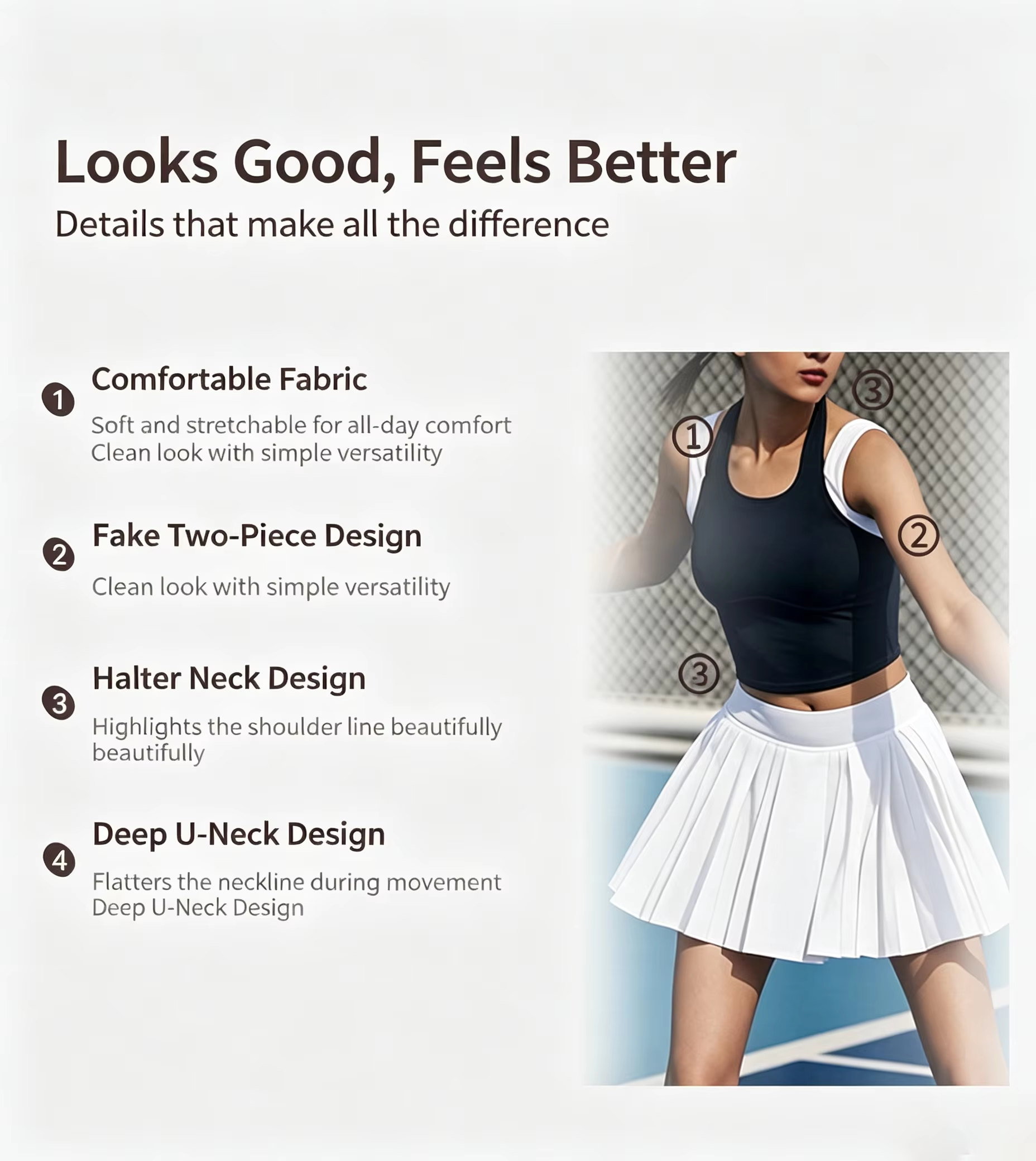 Women's Halter Pickleball Dress Set with Built-in Bra – Quick Dry Pleated Tennis Skirt with Pockets