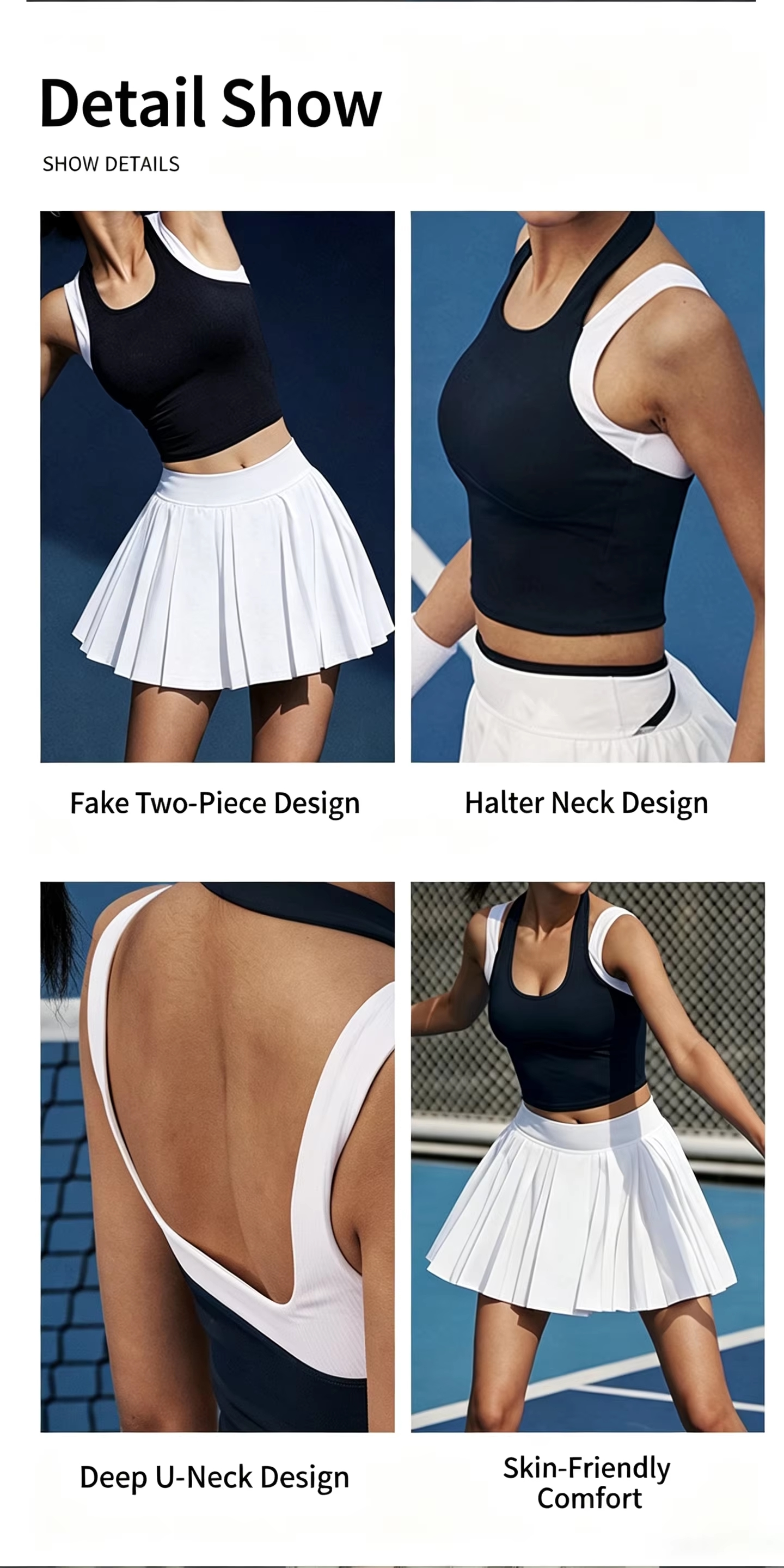 Women's Halter Pickleball Dress Set with Built-in Bra – Quick Dry Pleated Tennis Skirt with Pockets