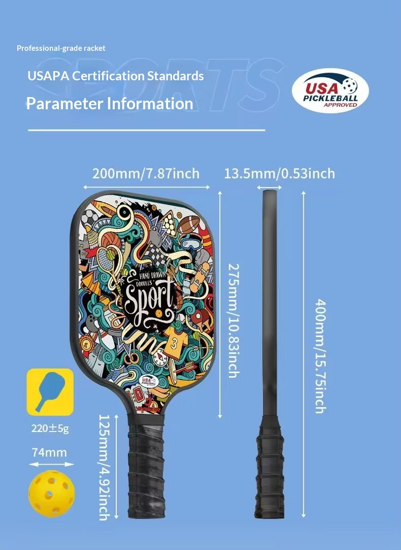 Custom Pickleball Paddle Set of 2 - T700 Carbon Fiberglass Rackets with Honeycomb Core, Bag and Balls